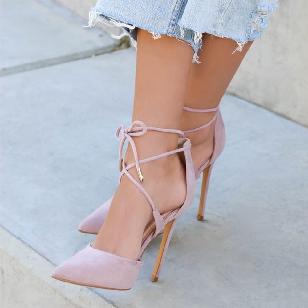 Blush Pink Lace Up Heels